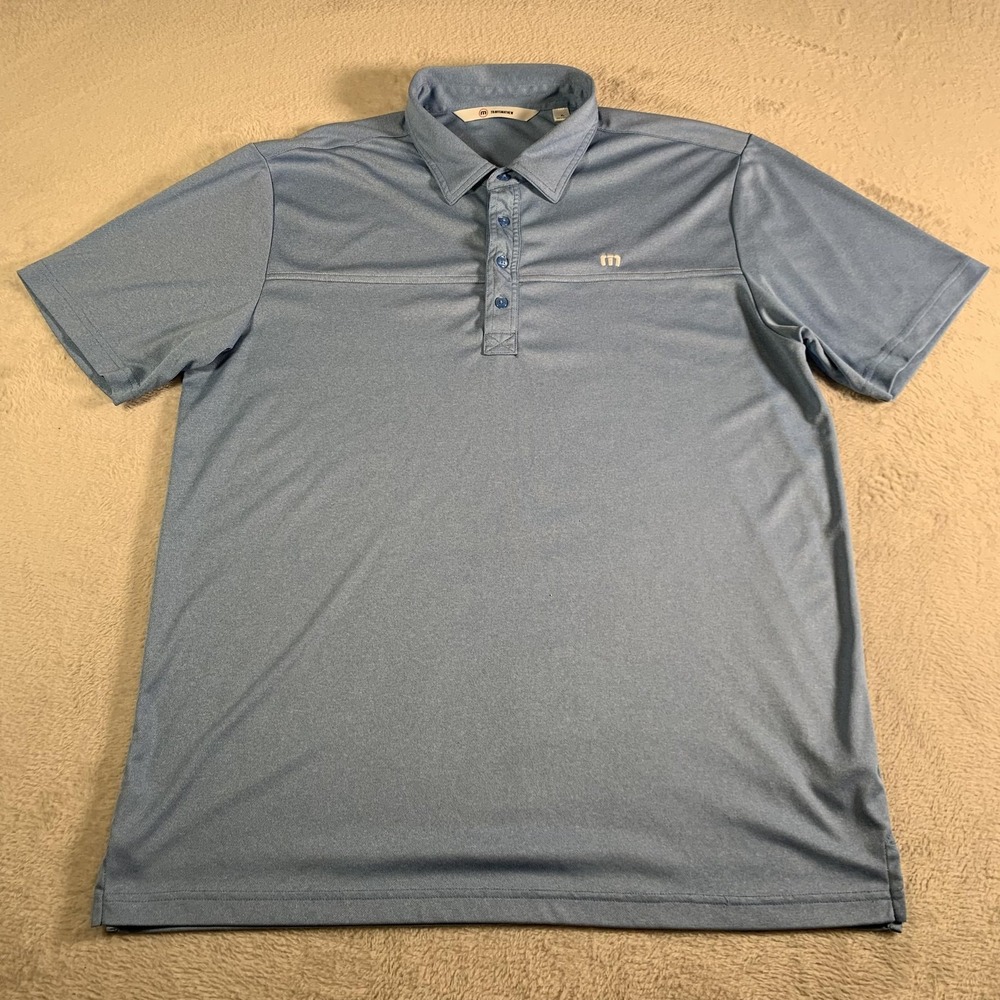 TravisMathew‎ Polo Shirt Mens XL Blue Performance Short Sleeve Golf Polyester